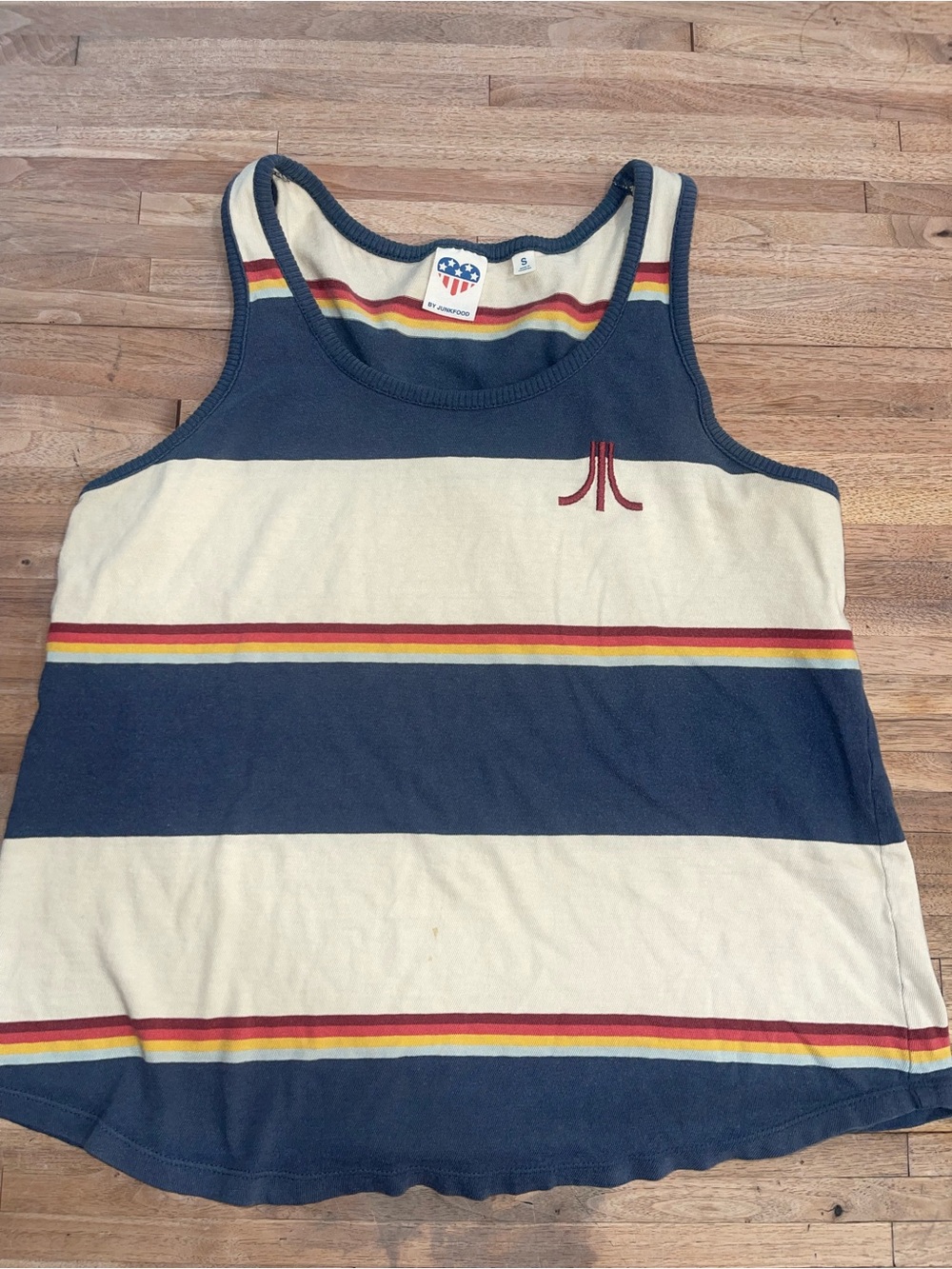 Junk Food Atari Striped Tank Top Size Small | Retro Graphic | Navy Cream - Picture 4 of 9